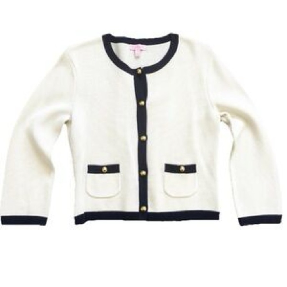 Lilly Pulitzer Bette Cream Cardigan with Navy Trim